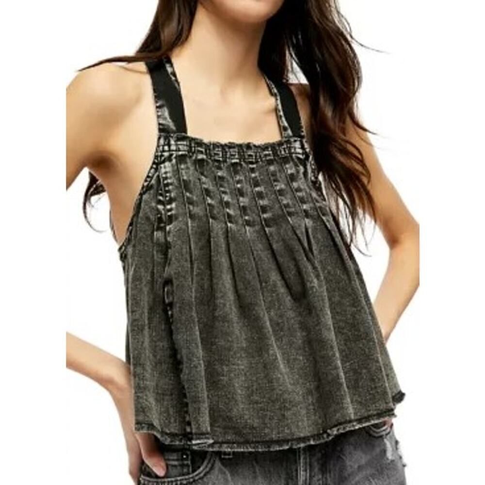 NWT Free People Marina Denim Top in Washed Black Sz. XS - Picture 2 of 7